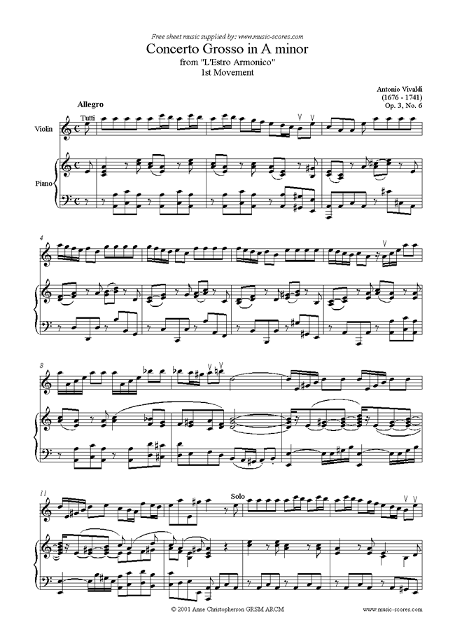 Front page of Concerto Grosso, 1st Movement: Op.3, No.6 sheet music