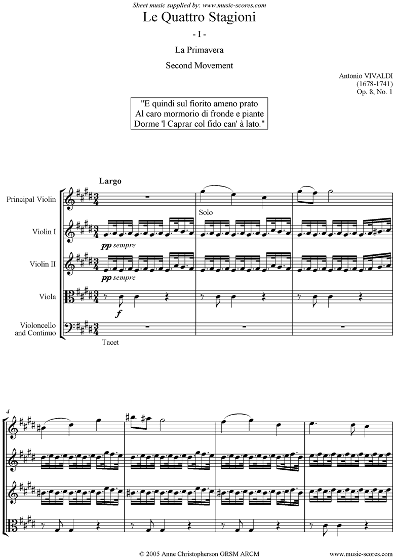 Front page of Op.8 No.1: The Four Seasons: Spring: 2nd mt: Strings sheet music