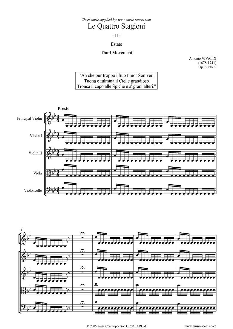 Op.8 No.2: The Four Seasons: Summer: 3rd mt:Strings by Vivaldi