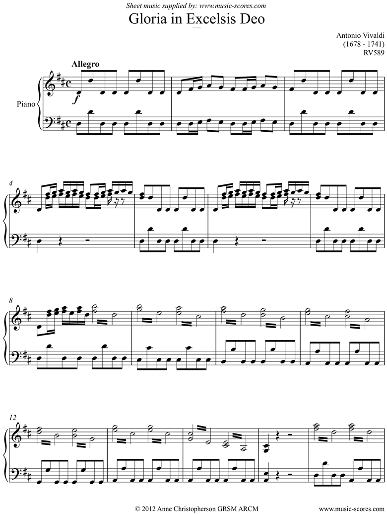 Gloria: RV589 No.01: Gloria in Excelsis: SATB by Vivaldi