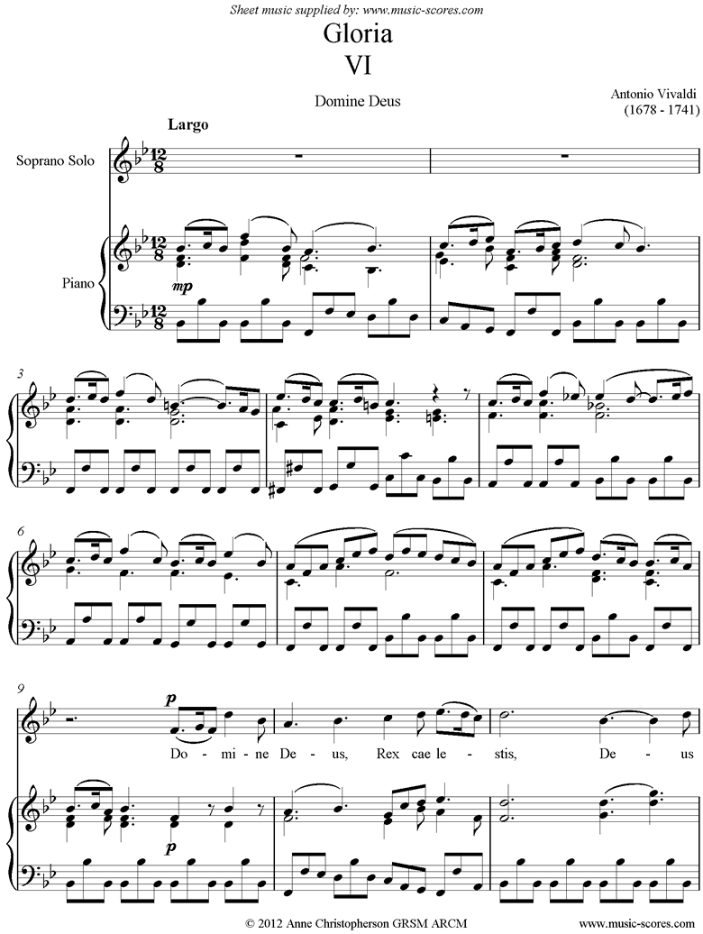 Gloria: RV589 No.06: Domine Deus: Soprano: Bb by Vivaldi