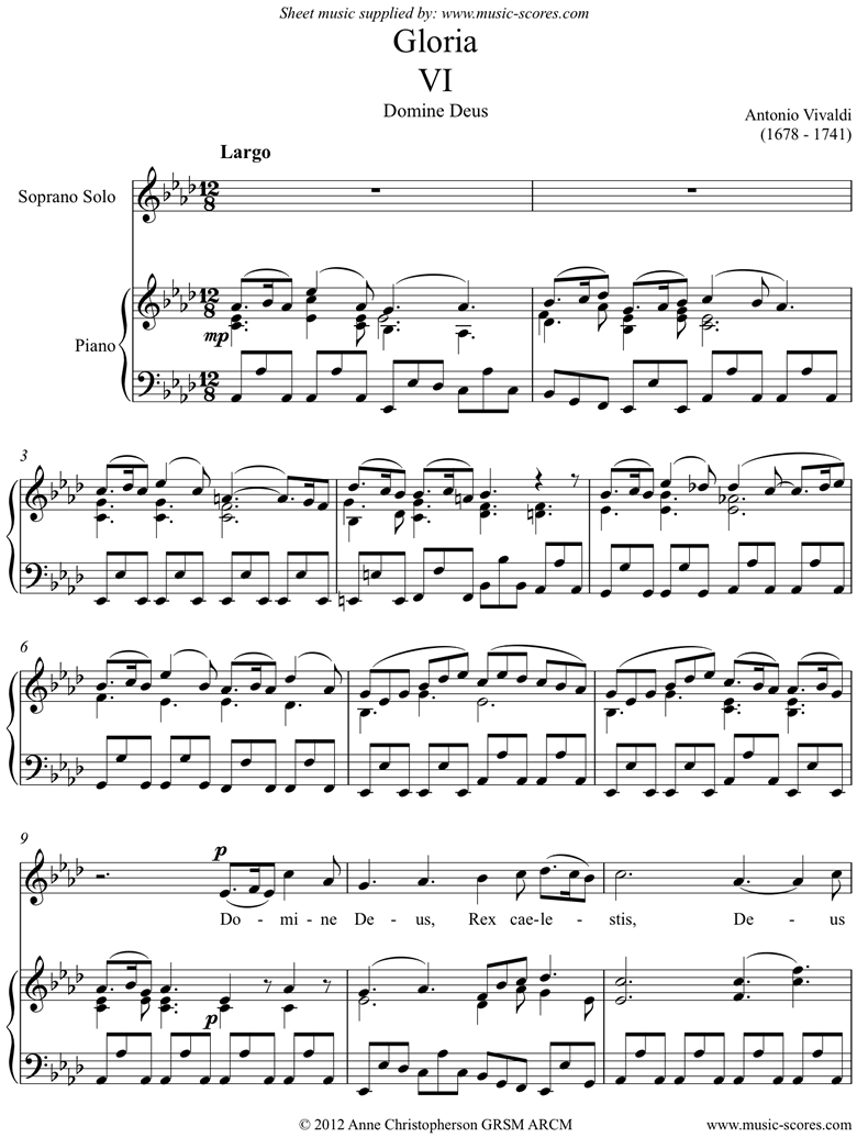 Gloria: RV589 No.06: Domine Deus: Soprano: Ab by Vivaldi