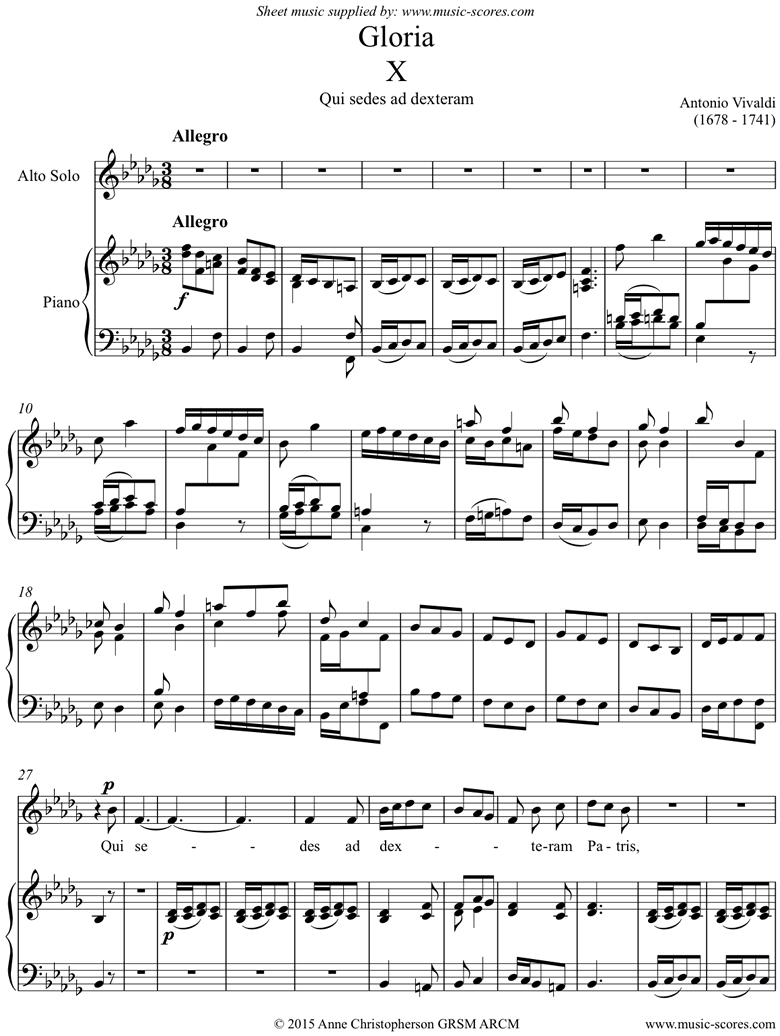 Gloria: RV589 No.10: Qui Sedes: Alto: Bb mi by Vivaldi