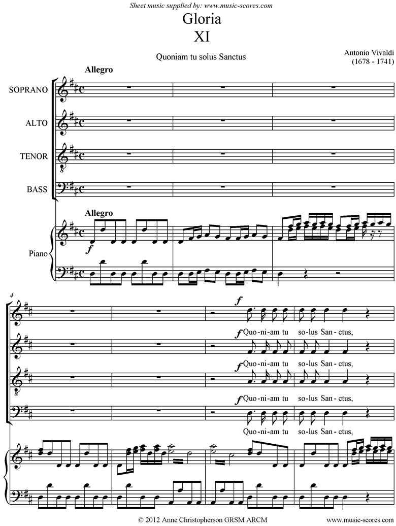 Gloria: RV589 No.11: Quoniam: SATB by Vivaldi