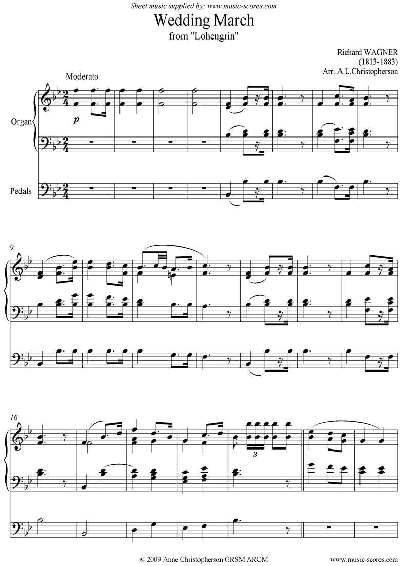 Front page of Wedding March: from Lohengrin: Organ short version sheet music
