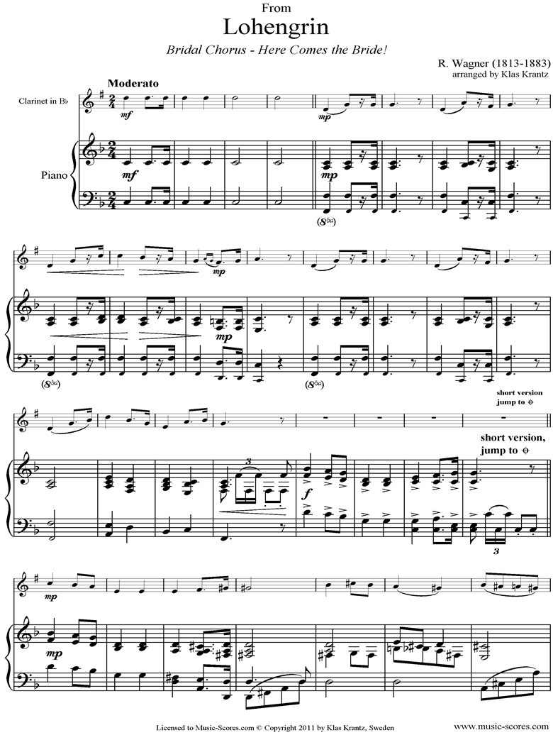 Front page of Wedding March: from Lohengrin: Clarinet, Piano sheet music