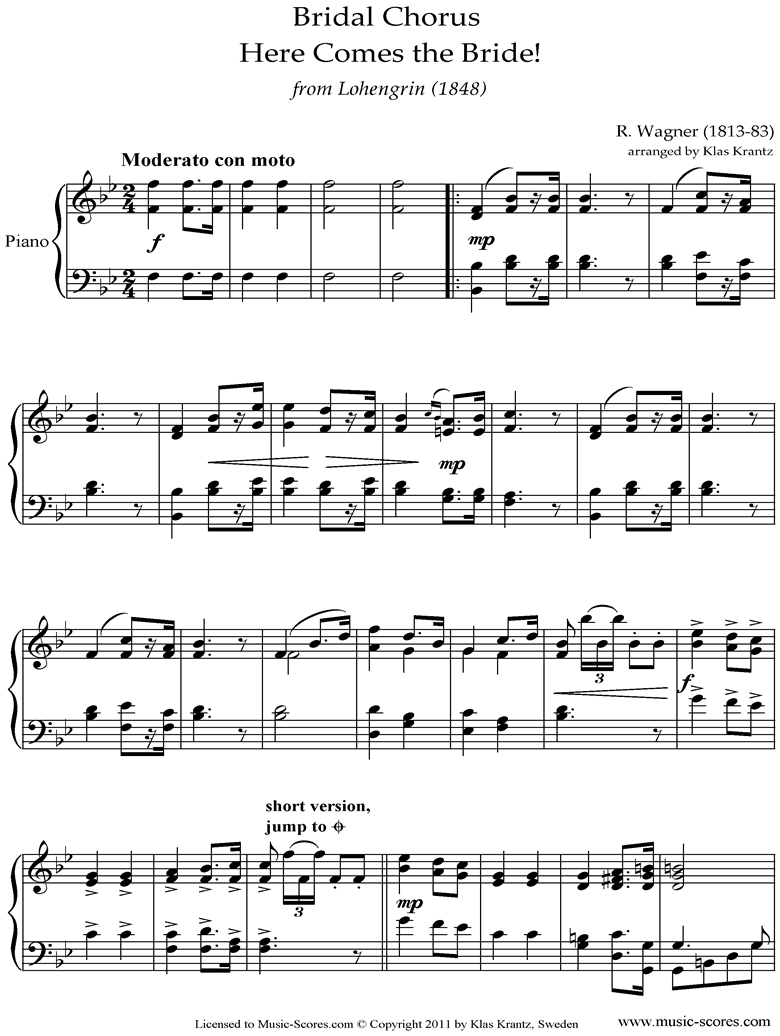 Front page of Wedding March: from Lohengrin: Piano, easy sheet music