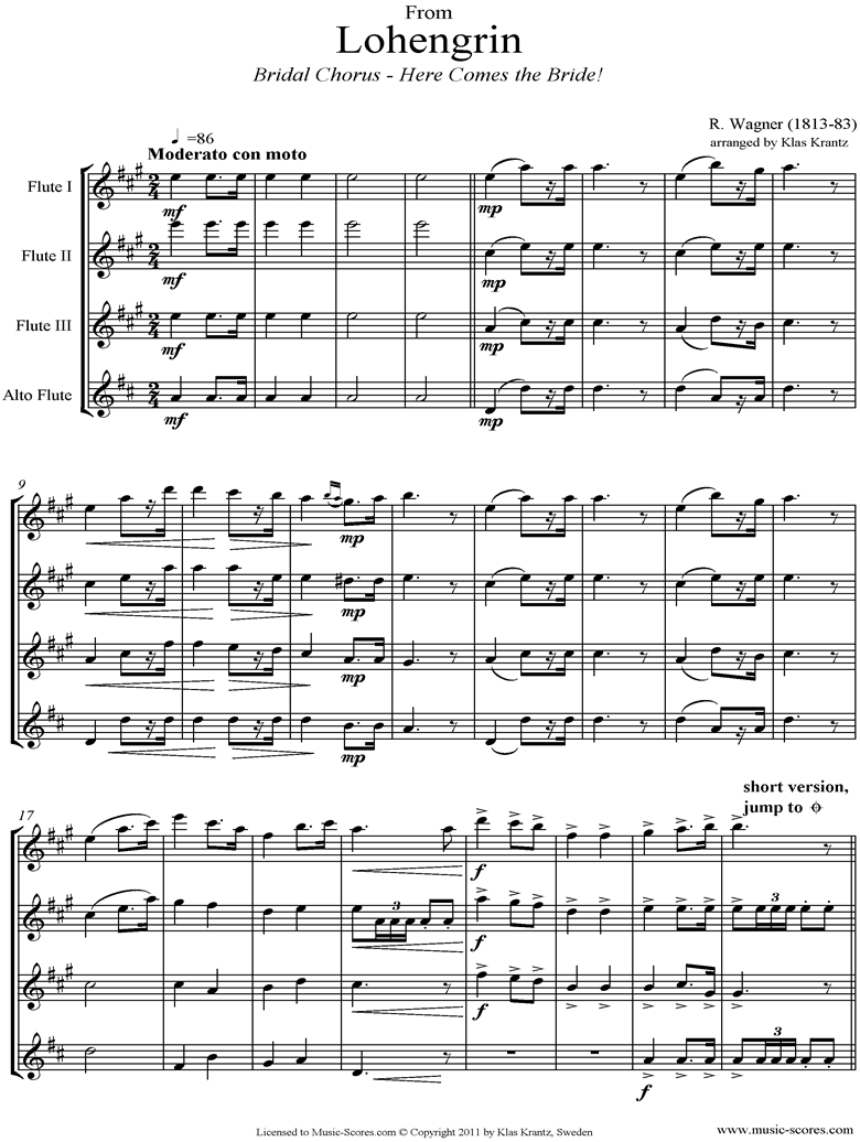 Wedding March: from Lohengrin: 3 Flutes, Alto Flute by Wagner