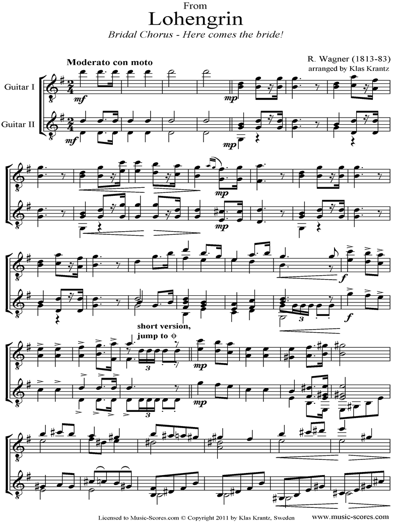Front page of Wedding March: from Lohengrin: 2 Guitars sheet music