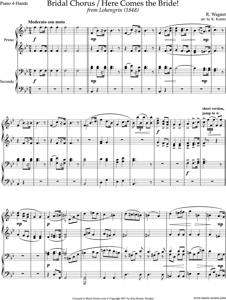 Front page of Wedding March: from Lohengrin: Piano duet sheet music