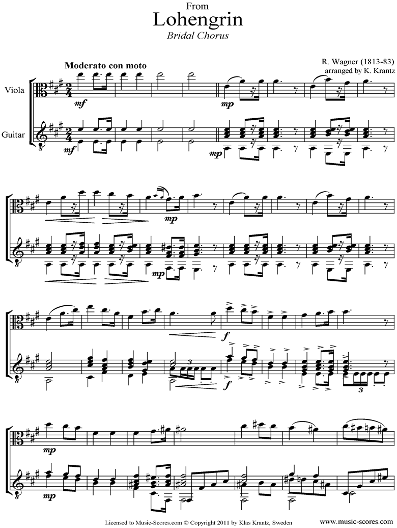 Front page of Wedding March: from Lohengrin: Viola, Guitar sheet music