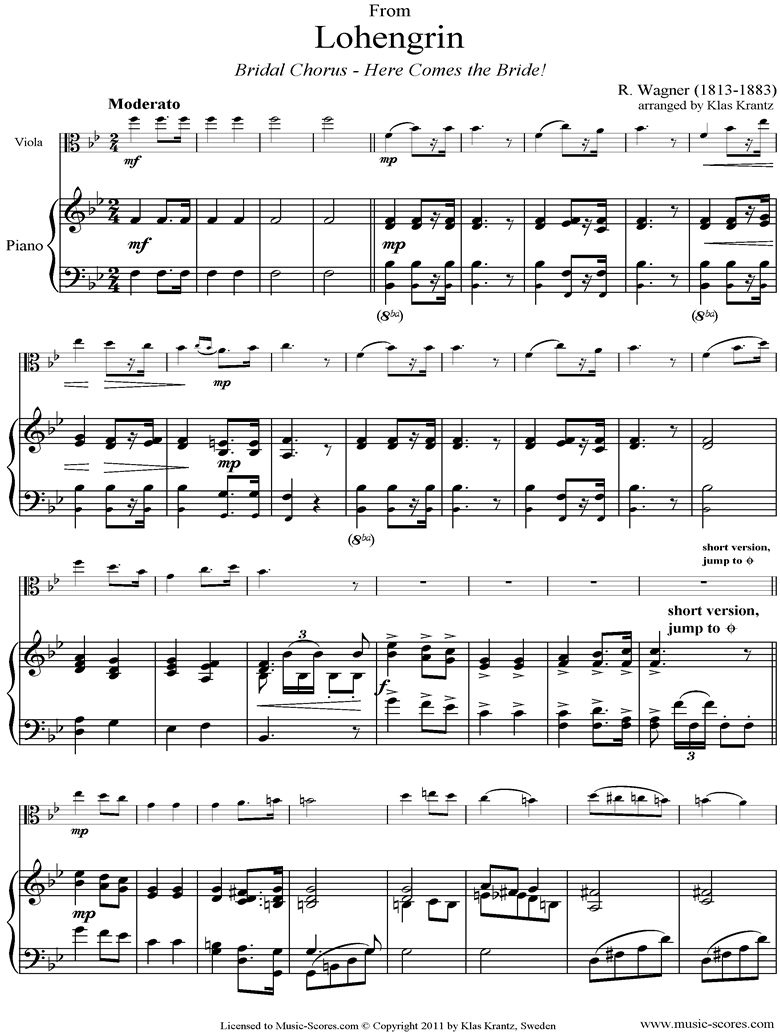 Front page of Wedding March: from Lohengrin: Viola, Piano sheet music