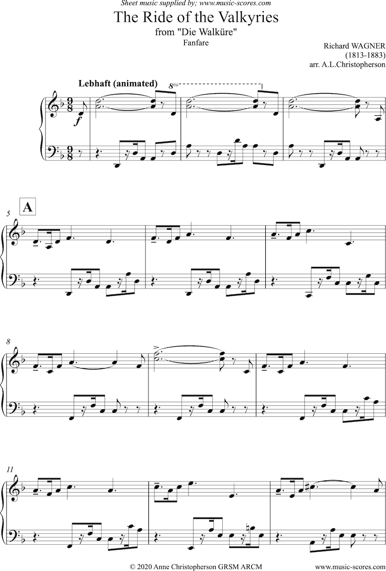 Front page of Ride of the Valkyries: Fanfare: Piano sheet music