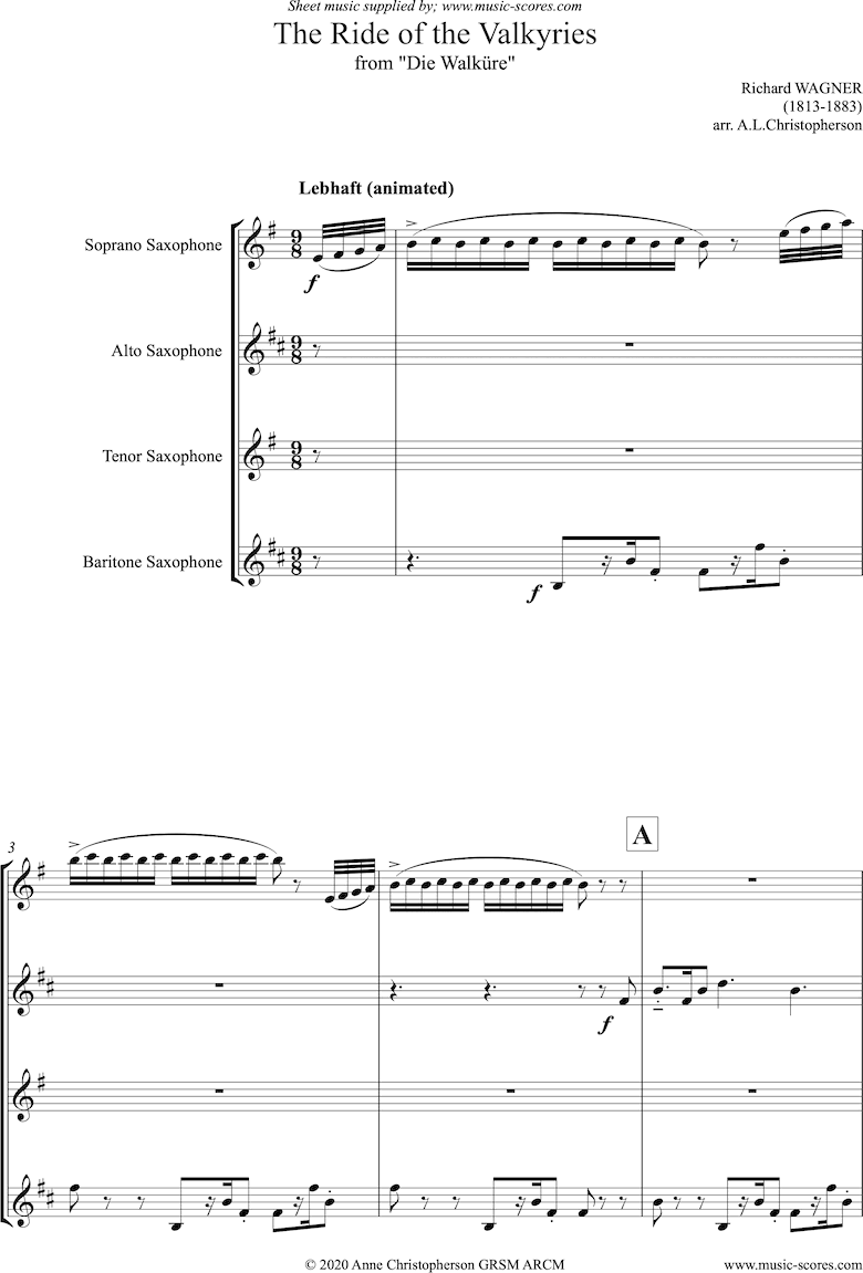 Front page of Ride of the Valkyries: Sax quartet sheet music