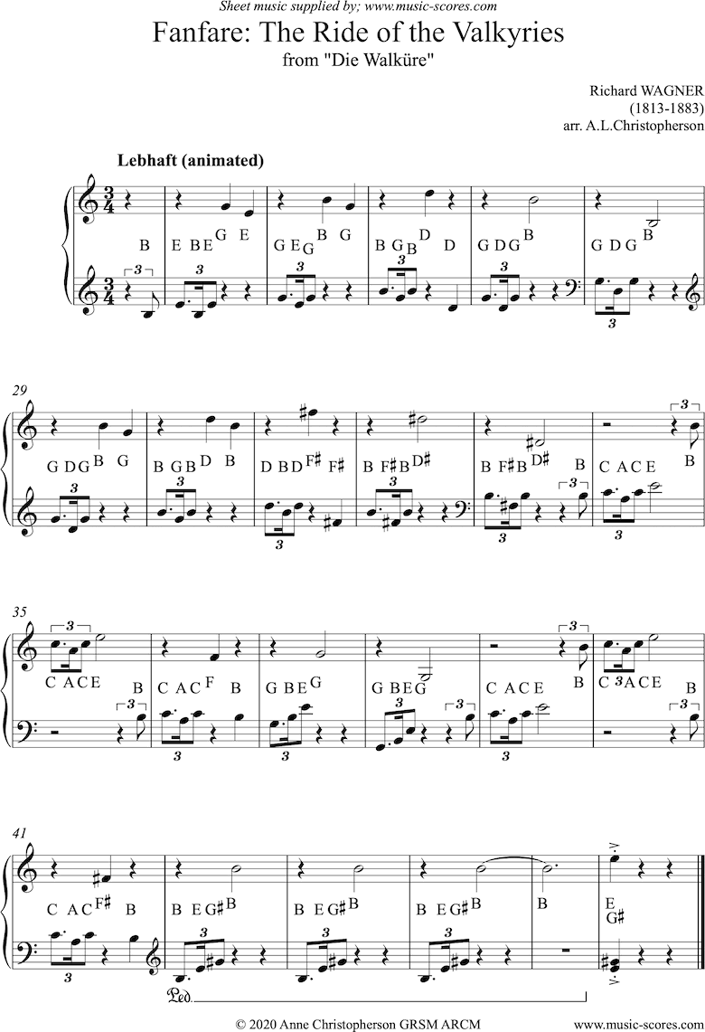 Front page of Ride of the Valkyries: Fanfare: easy Piano sheet music