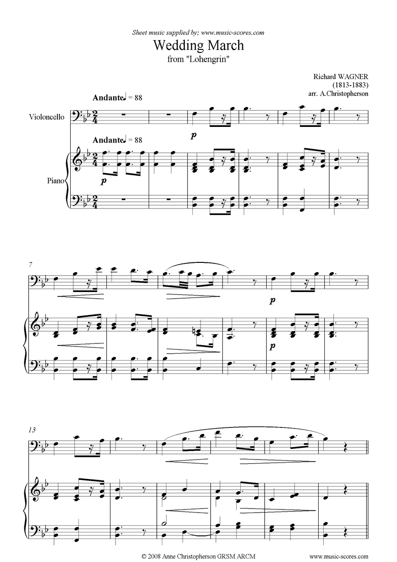 Front page of Wedding March: from Lohengrin: Cello sheet music