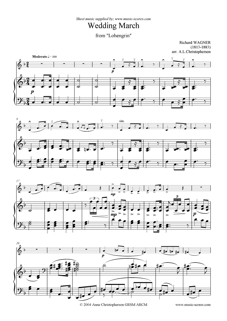 Front page of Wedding March: from Lohengrin: Violin sheet music