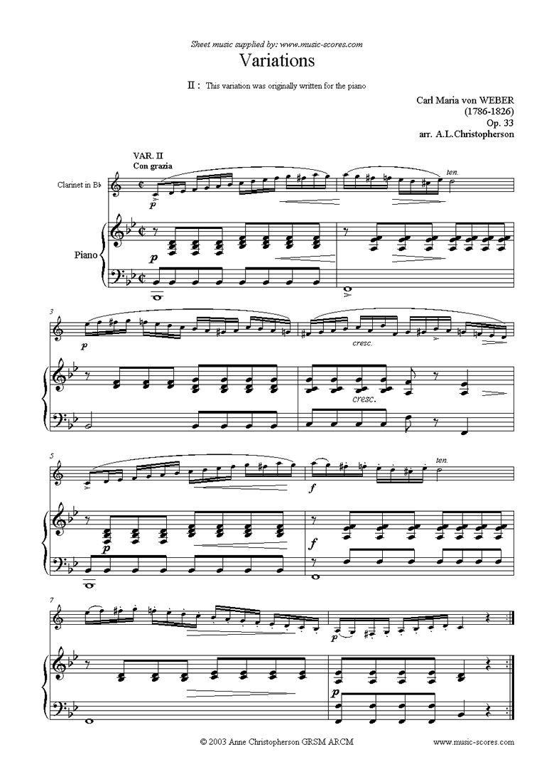 Front page of Variations: Op. 33 for clarinet (c1) sheet music