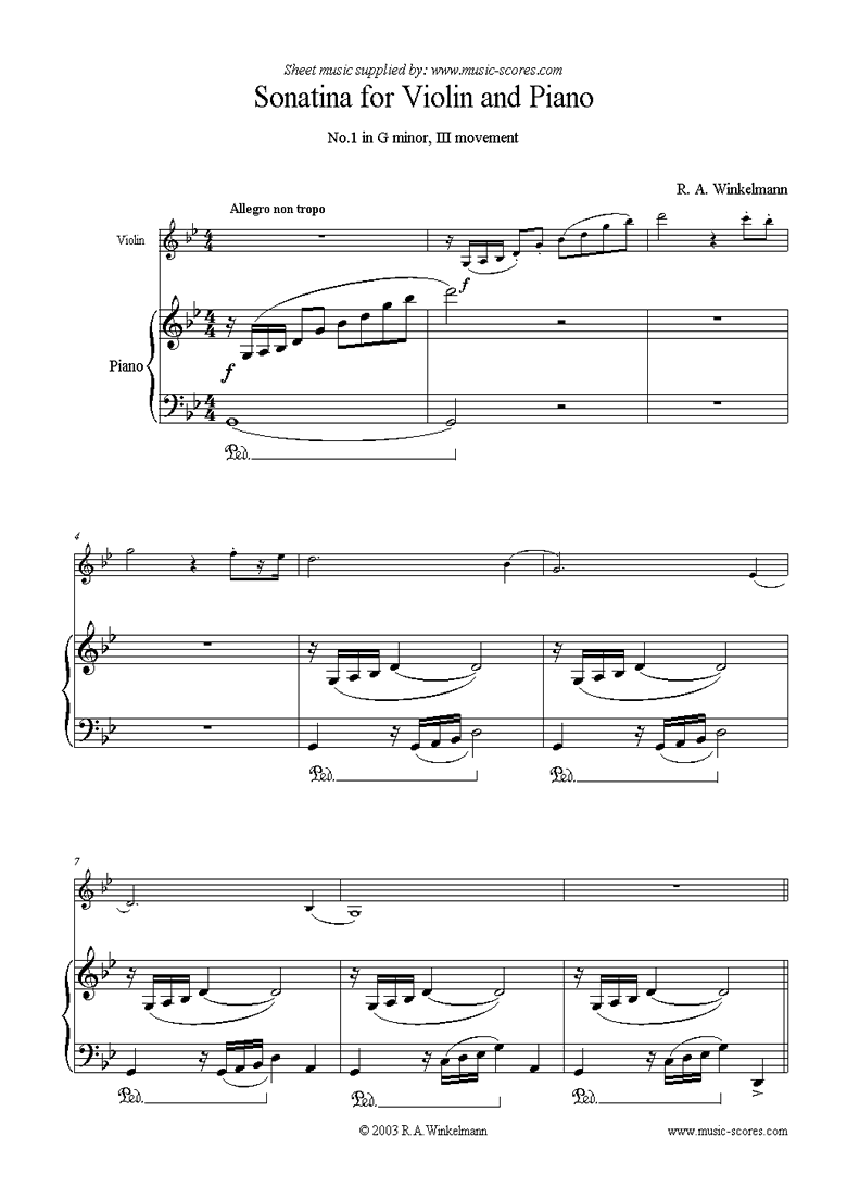 Front page of 1st Violin Sonatina, 3rd Movement sheet music