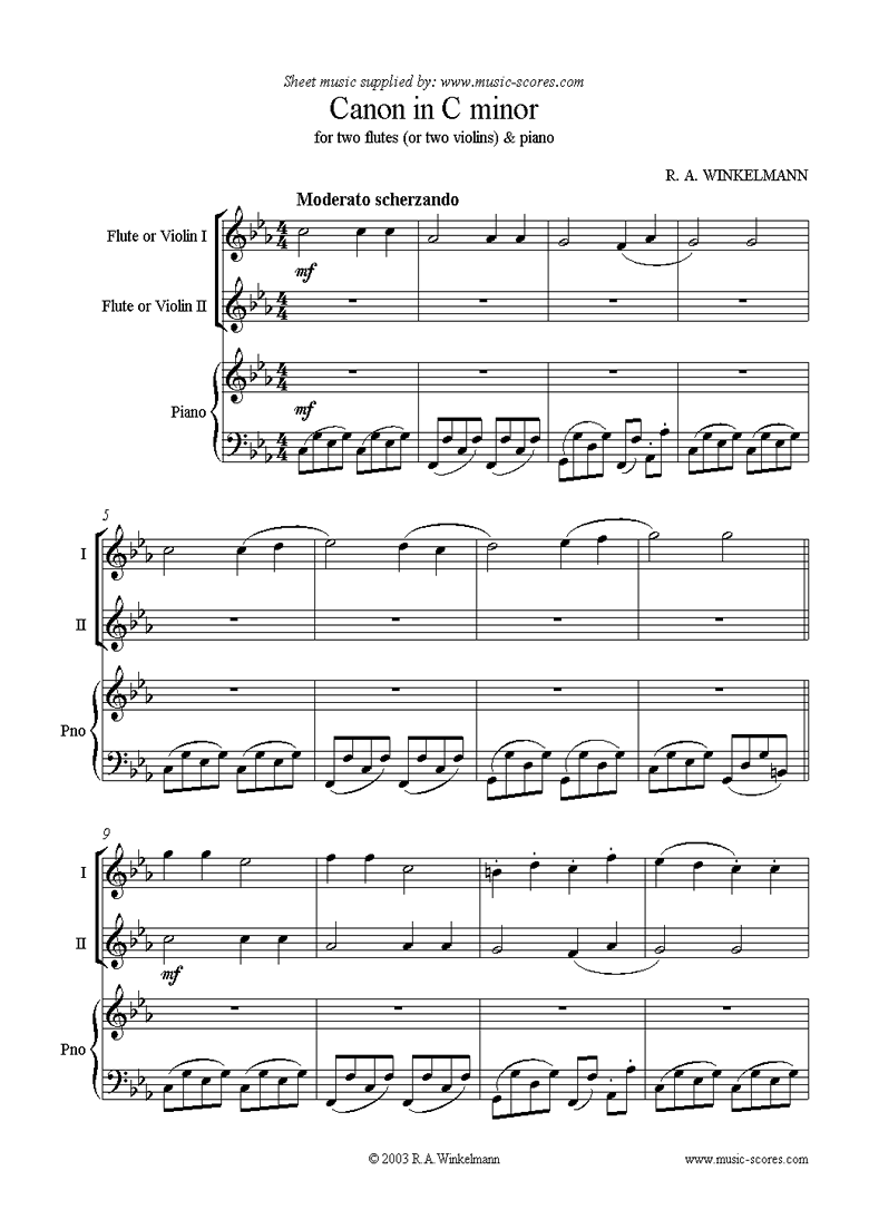 Front page of Canon in C Minor: Trio: 2 Flutes or Violins, Piano sheet music