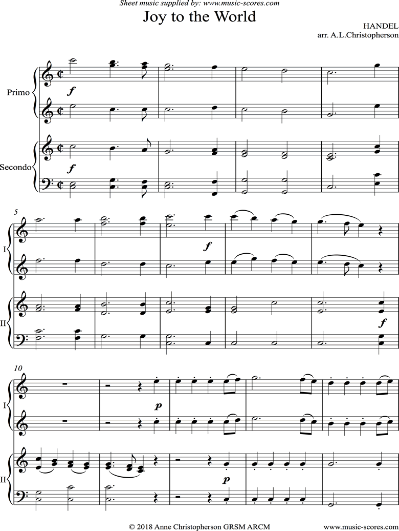 Front page of Joy to the World: Piano Duet sheet music