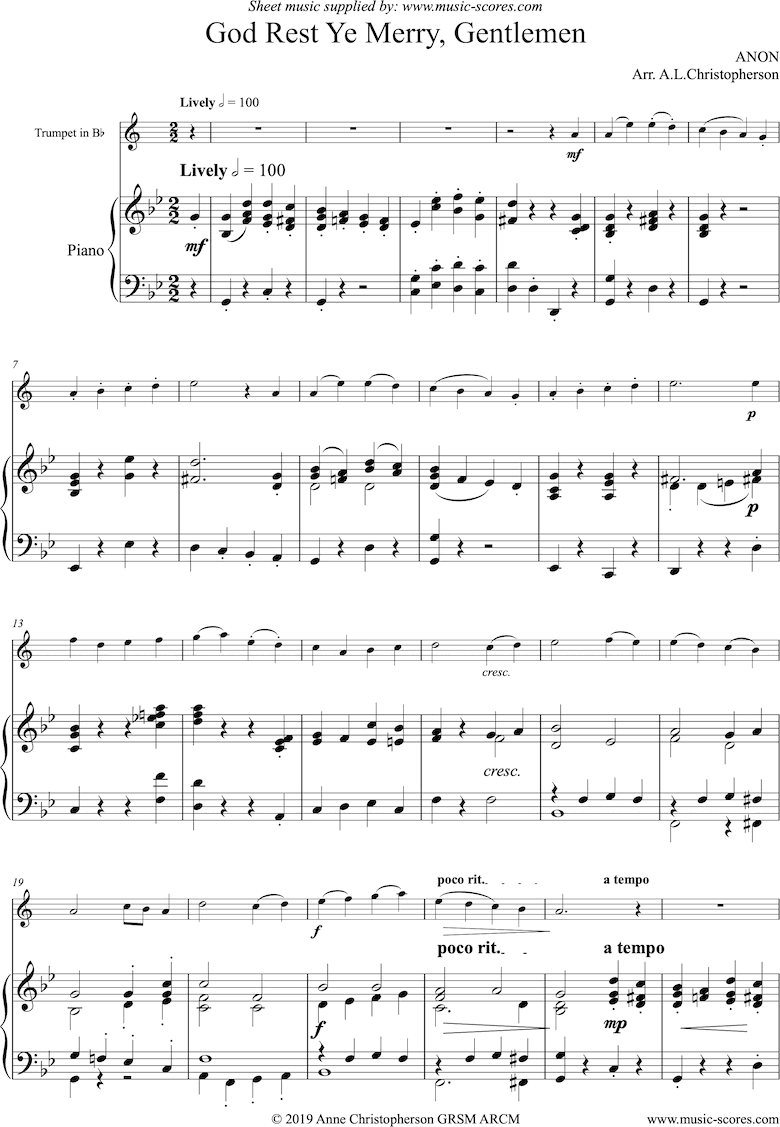 Front page of God Rest Ye Merry, Gentlemen: Trumpet and Piano sheet music