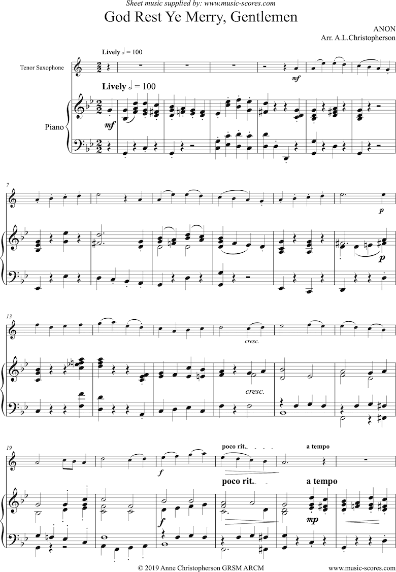 Front page of God Rest Ye Merry, Gentlemen: Tenor Sax and Piano sheet music