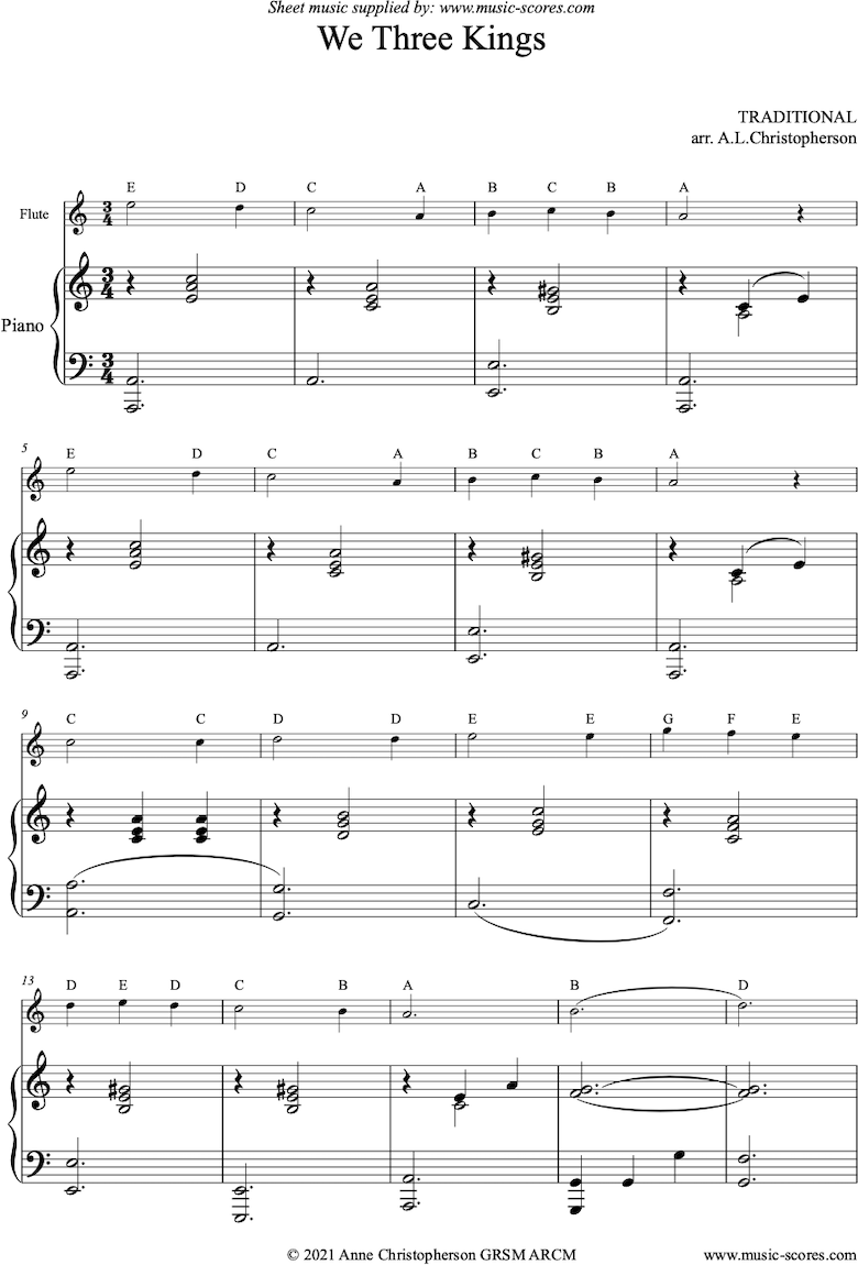 Front page of We Three Kings: Easy Flute sheet music
