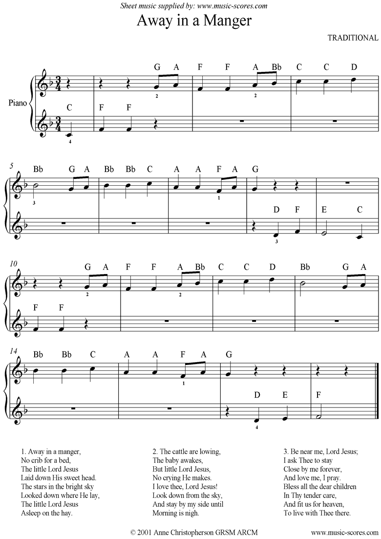 Front page of Away in a Manger: Easy piano sheet music