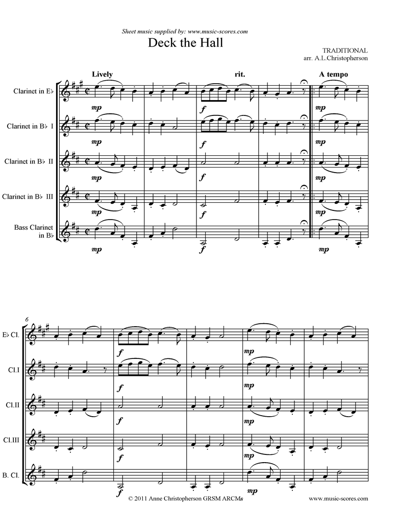 Front page of Deck the Hall with Boughs of Holly: Clarinet 5 sheet music