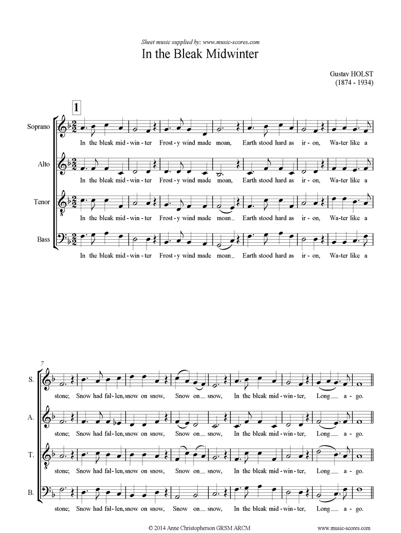 Front page of In the Bleak Midwinter: SATB sheet music