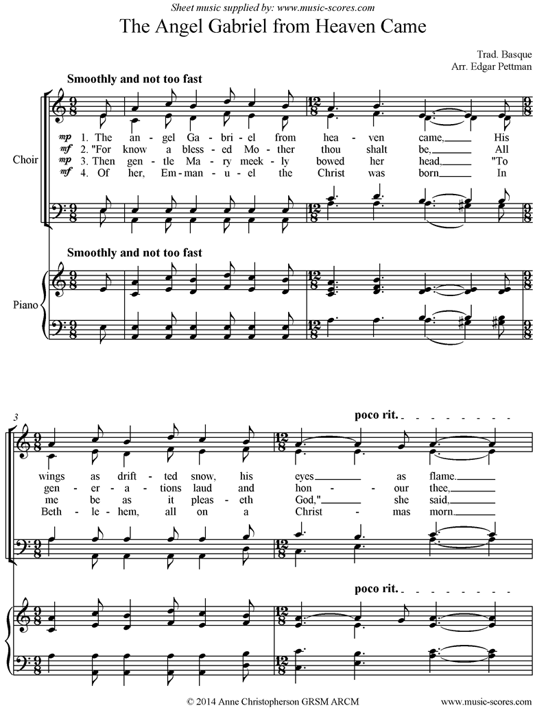 Front page of The Angel Gabriel from heaven came: Choir SATB, accompaniment sheet music