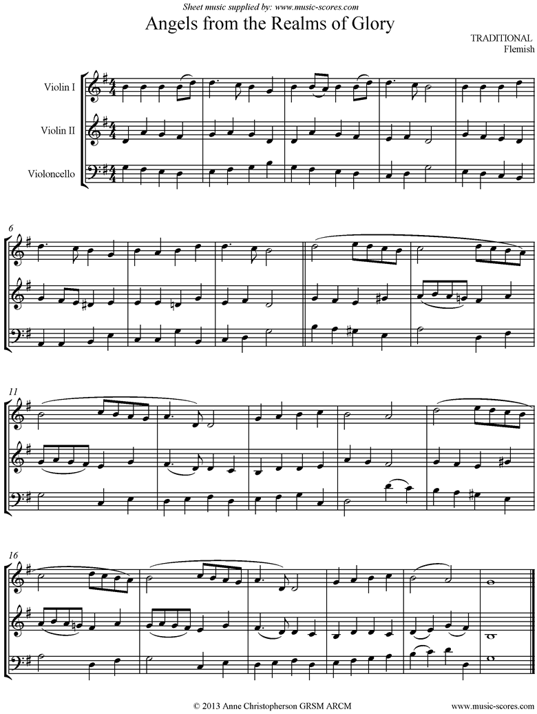 Front page of Angels from the Realms of Glory:String Trio sheet music