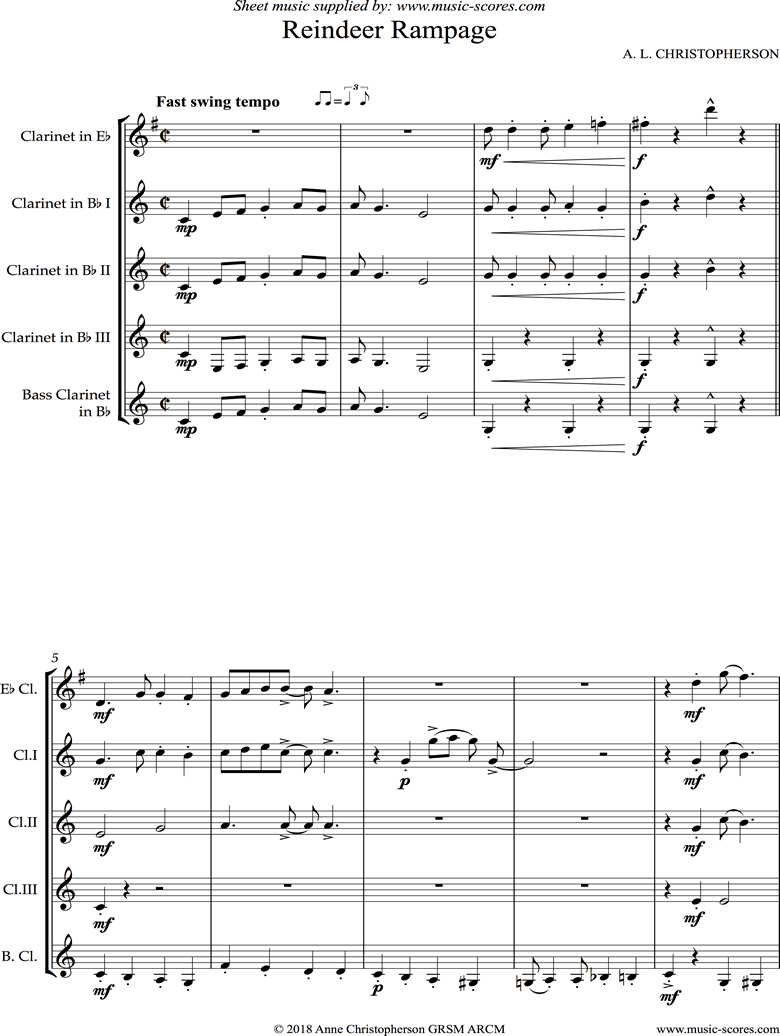 Front page of Reindeer Rampage: Clarinet Quintet sheet music