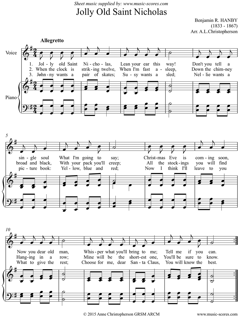 Front page of Jolly Old Saint Nicholas: Voice sheet music