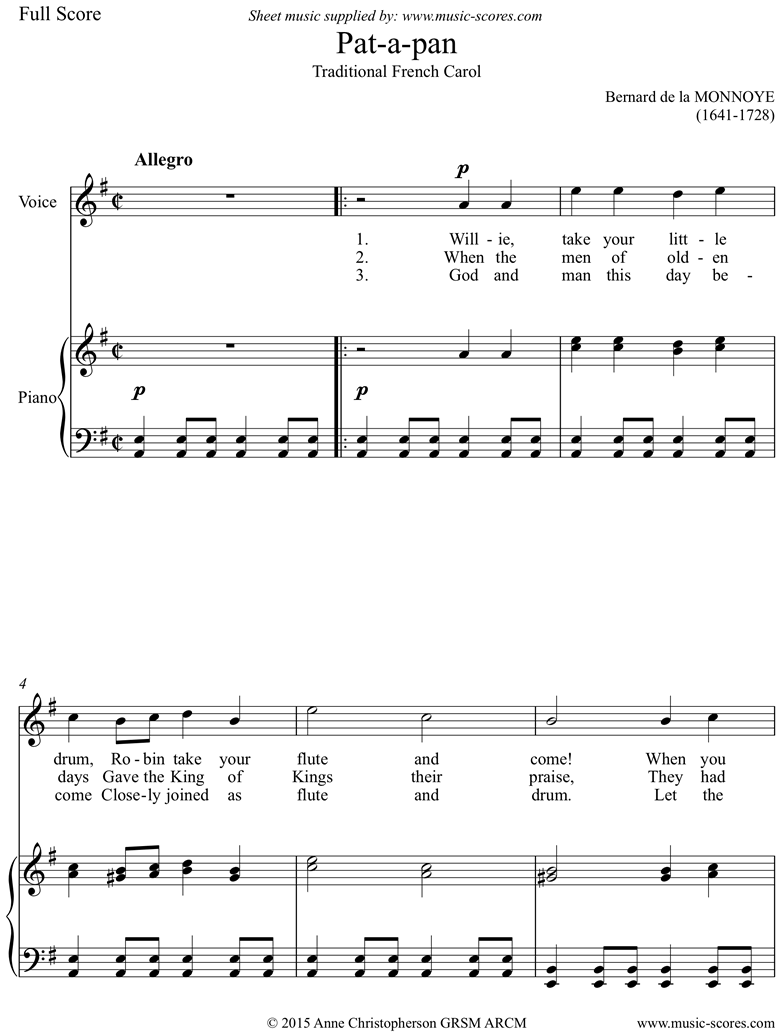 Front page of Patapan: Voice: English words sheet music