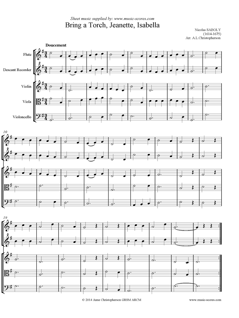 Front page of Bring A Torch, Jeanette, Isabella: Mixed Ensemble sheet music