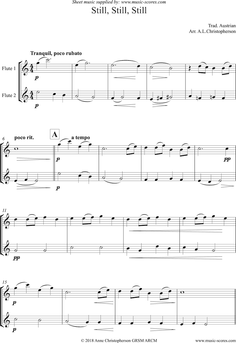 Front page of Still, Still, Still: 2 Flute sheet music