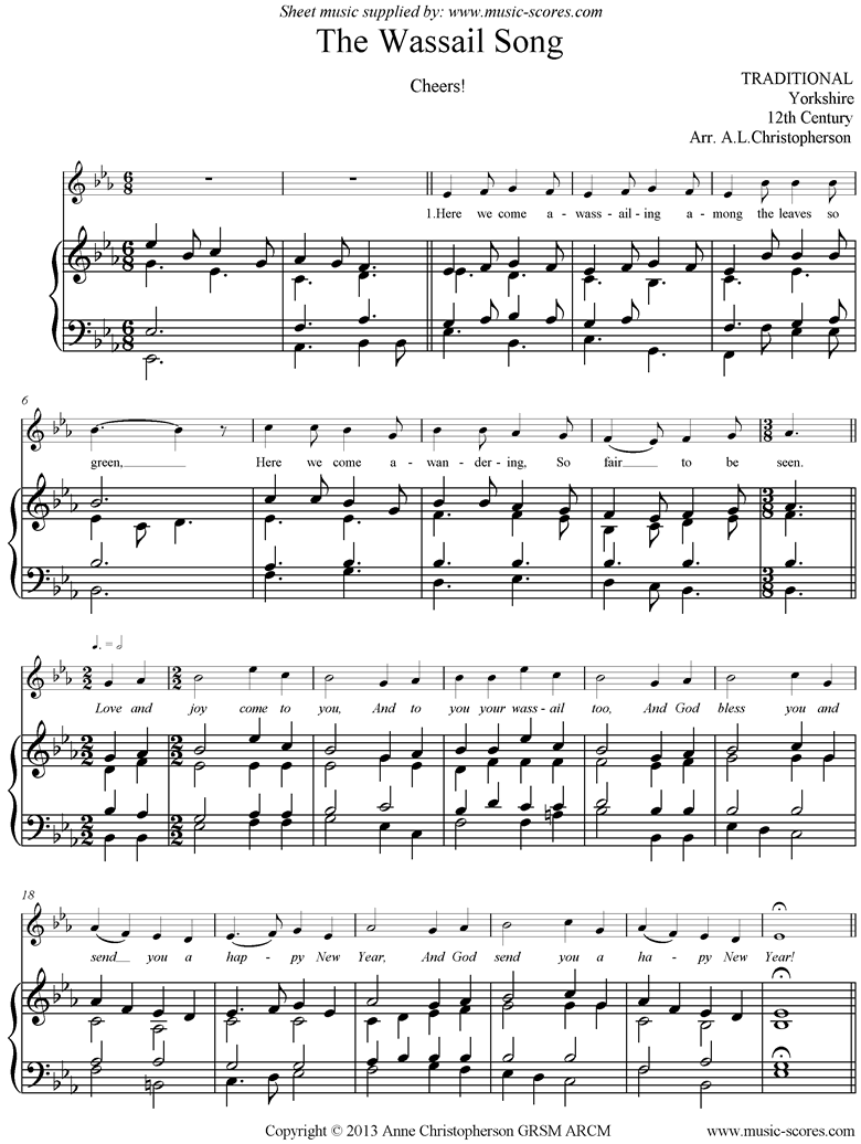 Front page of Wassail Song sheet music