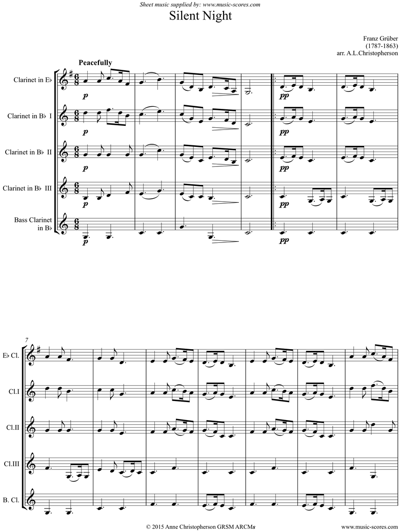 Front page of Silent Night, Holy Night: Clarinet 5: Bb sheet music