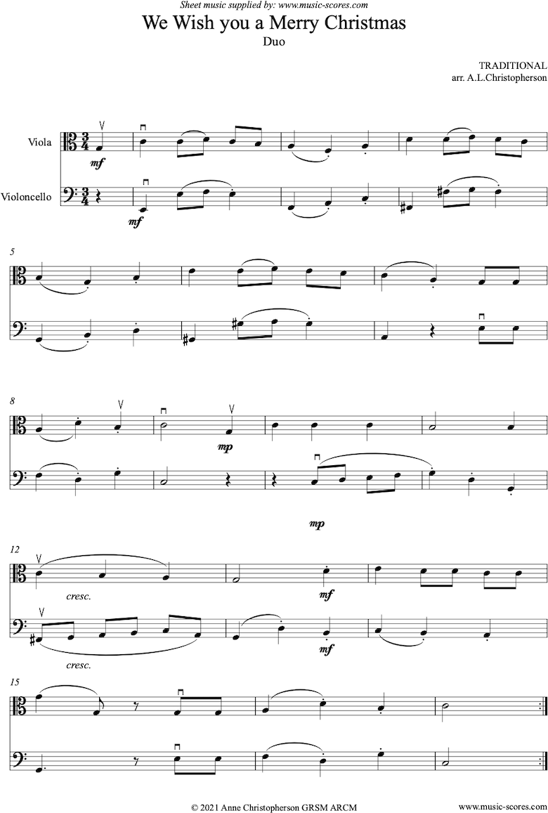 Front page of We Wish You a Merry Christmas: Viola, Cello sheet music