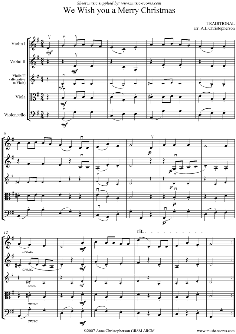 Front page of We Wish you a Merry Christmas: String Quartet sheet music