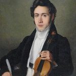 Painting of Niccolo Paganini holding a violin