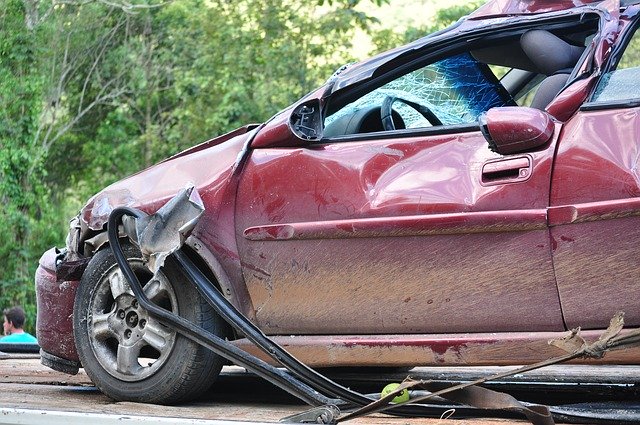 Photograph of the front of a car after a crash