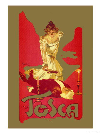 Tosca opera poster in red and gold