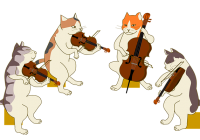 A drawing of four cats playing a string quartet
