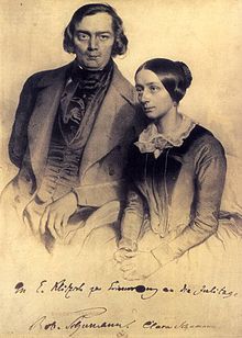 Lithograph of Robert and Clara Schumann in 1847