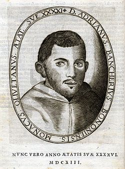 A drawing of Adriano Banchieri dressed in monks clothing