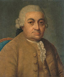 Head and Shoulders Colour Painting of composer, Carl Philipp Emanuel Bach formally dressed