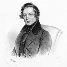 Lithograph of Robert Schumann age 29. 